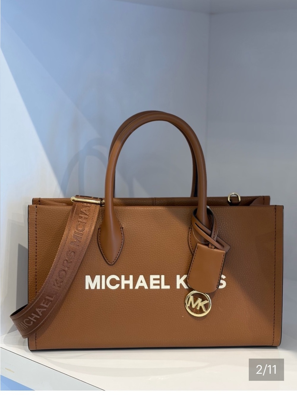 Michael Kors Brown Leather Logo Satchel with Branded Strap